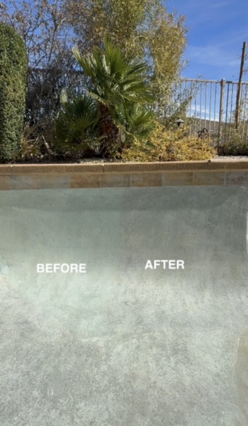 Acid wash before and after on a drained Las Vegas pool